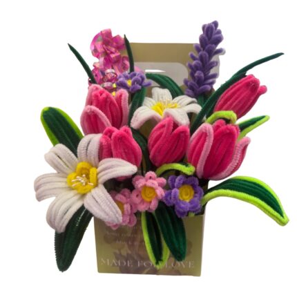 Handmade tulip flower box with pipe cleaner flowers Edmonton delivery