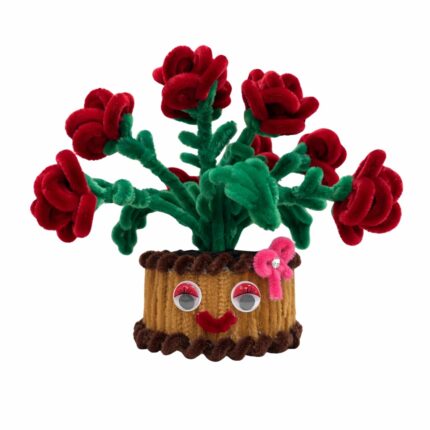 Handmade red rose flower pot pipe cleaner arrangement Edmonton delivery