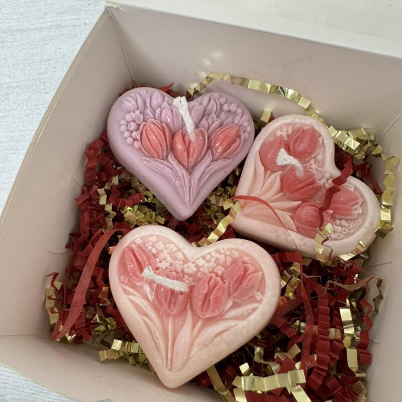 Heart tulip candle set - Tulip Heart Candle Trio Gift Box by Magic Blooming